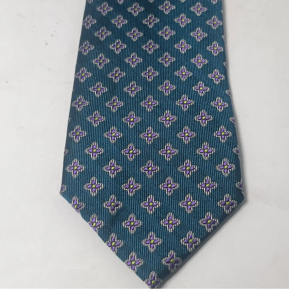 Ben Sherman Slim Patterned‎ Tie Teal with Purple Floral Pattern